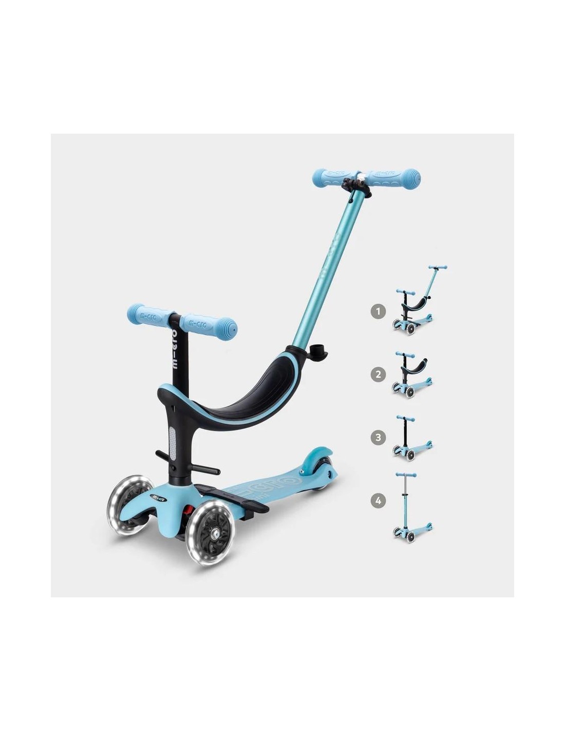 Patinete Evolutivo Micro Mini 4en1 Deluxe LED Azul