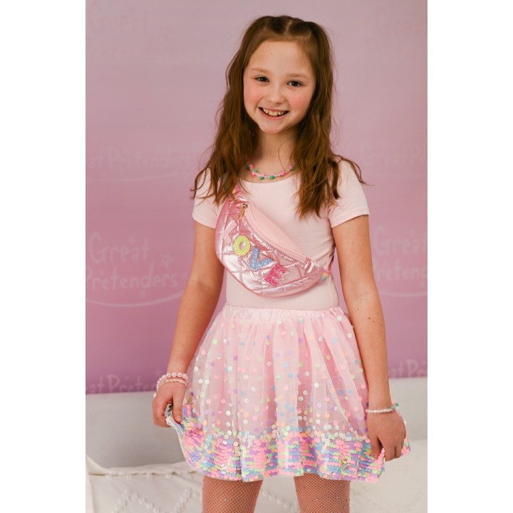 Falda Lentejuelas Pink Neon Party Fun 4-6 Años