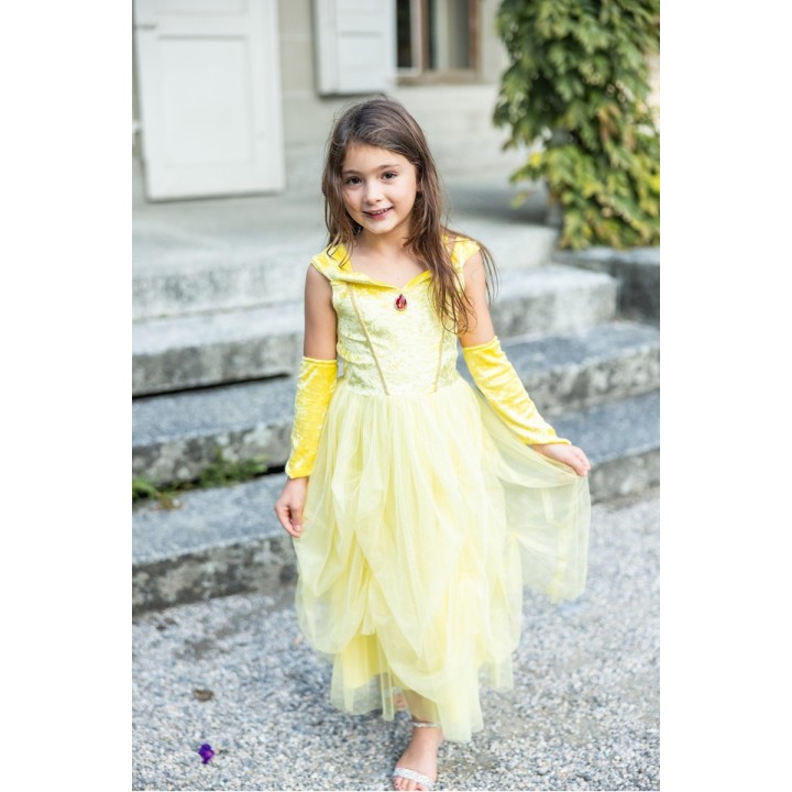 Vestido de Princesa Amarillo con Calentadores de Brazos
