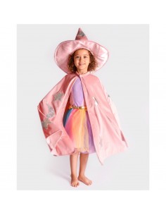 Bruja Capa y Gorro Velvet Rosa 3-8 Años