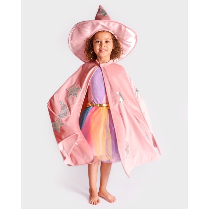 Bruja Capa y Gorro Velvet Rosa 3-8 Años