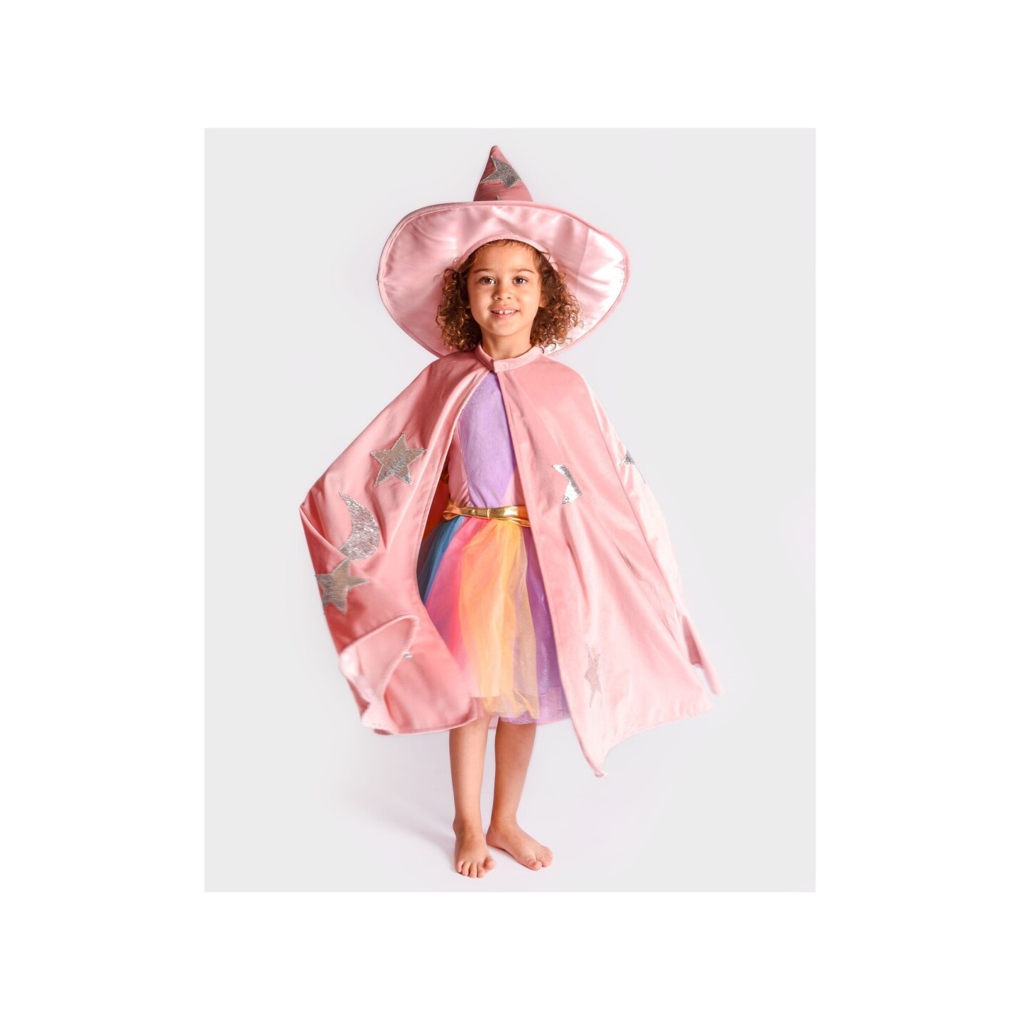 Bruja Capa y Gorro Velvet Rosa 3-8 Años