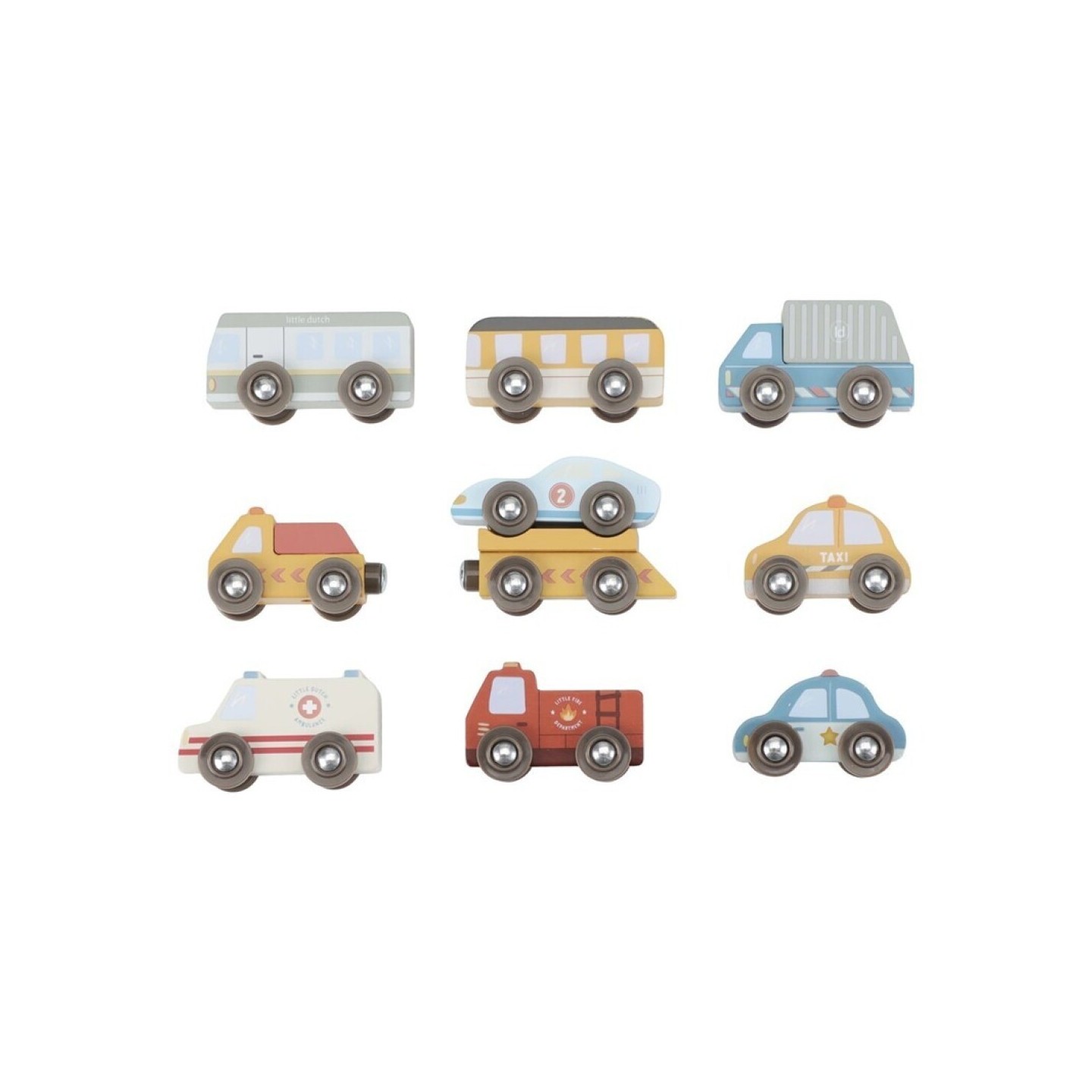 Set de 9 Vehículos de Madera