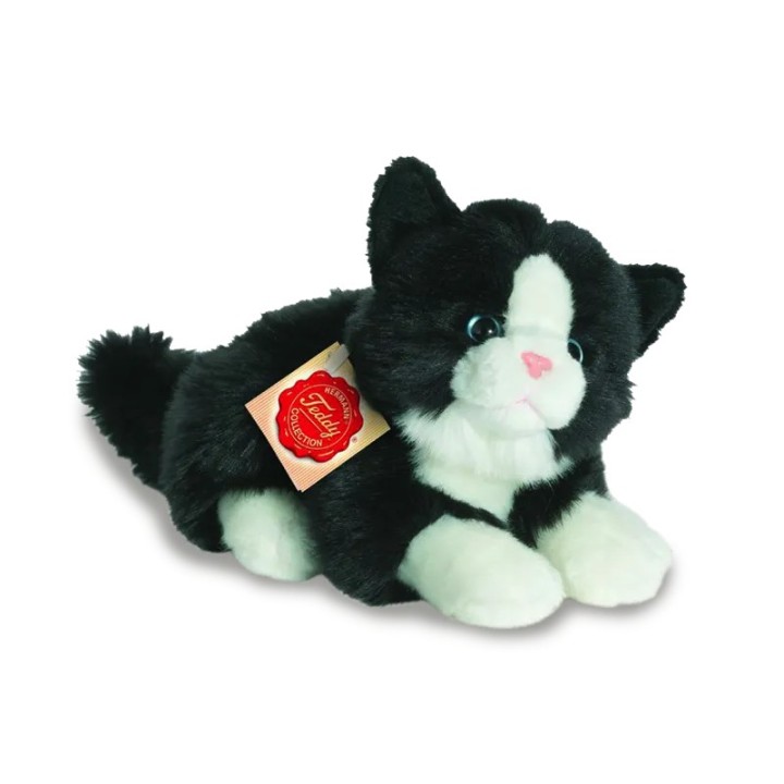 Peluche Gato Acostado Blanco y Negro