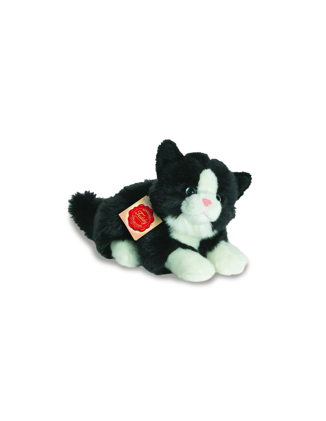 Peluche Gato Acostado Blanco y Negro