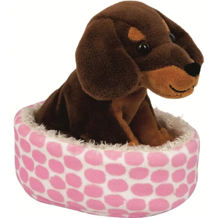 Peluche Salchicha Watson en cama