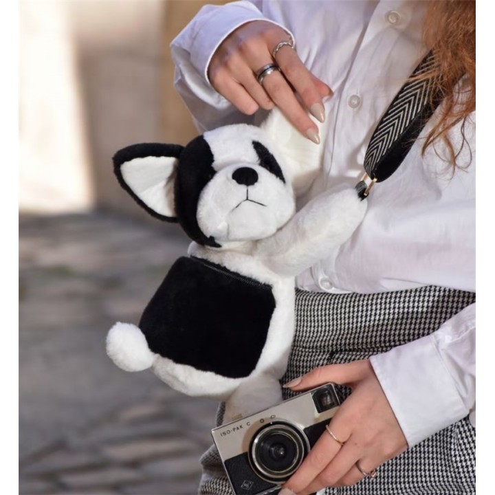 Bolso Peluche Perro blanco y negro