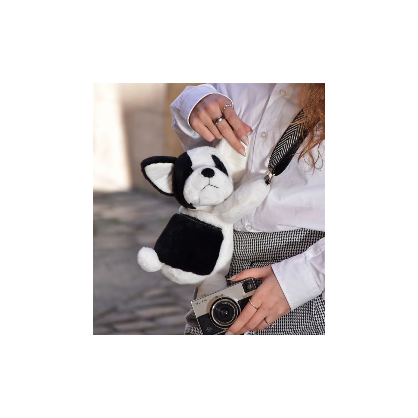 Bolso Peluche Perro blanco y negro