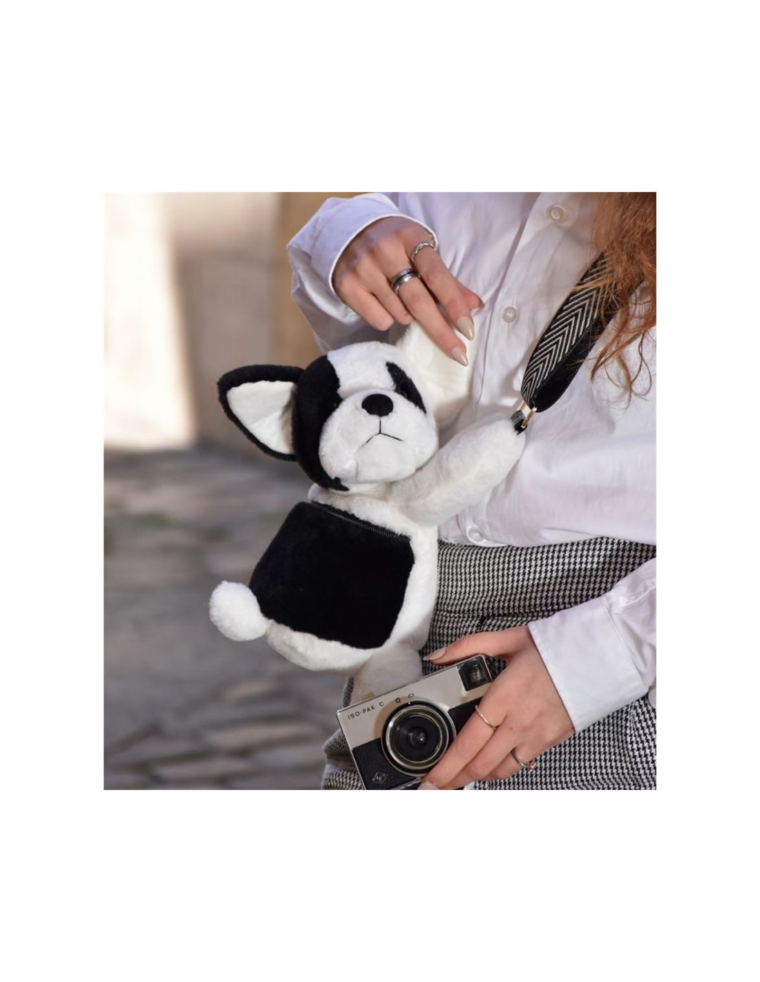 Bolso Peluche Perro blanco y negro