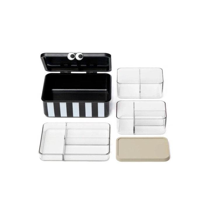 Caja de Almuerzo con 3 Bandejas Extraíbles Negra