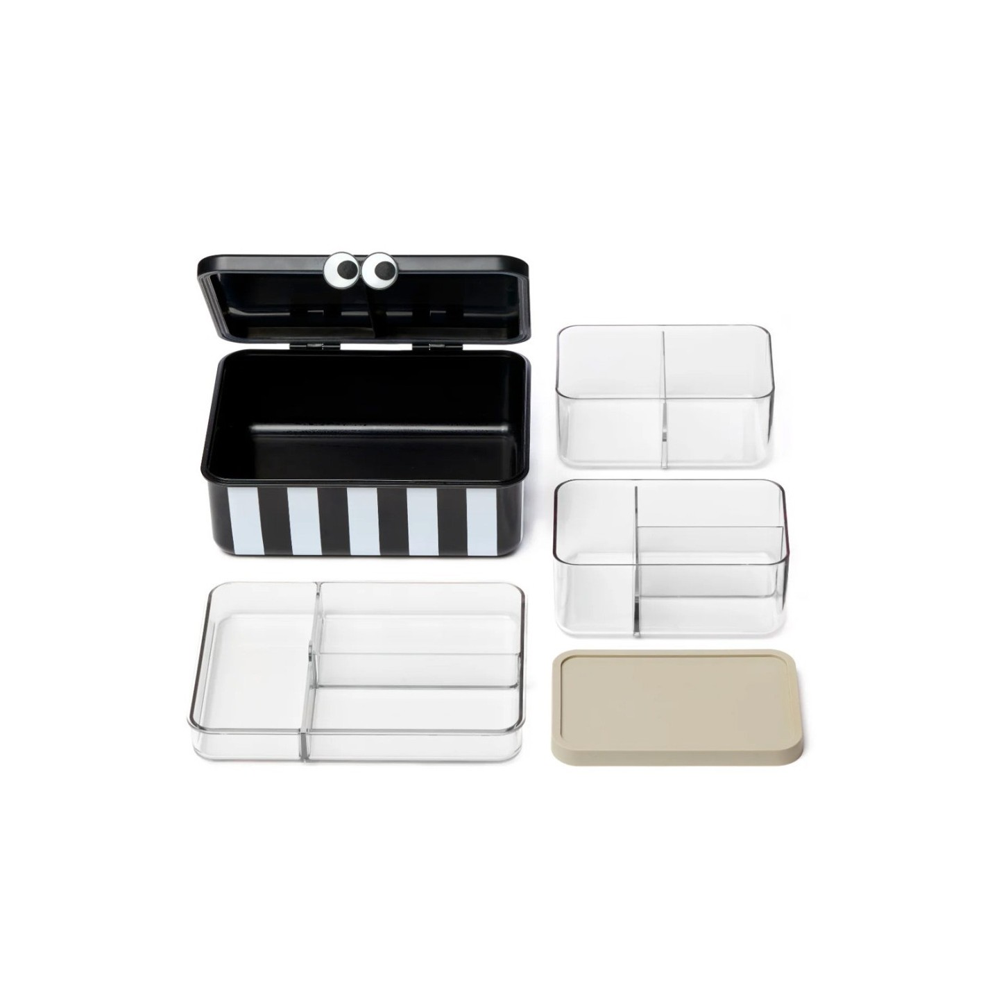 Caja de Almuerzo con 3 Bandejas Extraíbles Negra