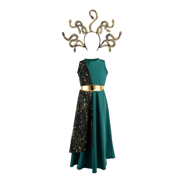 Disfraz verde de Medusa con Diadema de serpientes