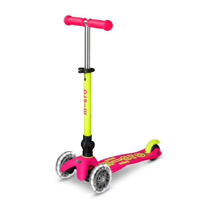 Patinete Mini Micro Deluxe LED NEON Plegable Rosa-Amarillo