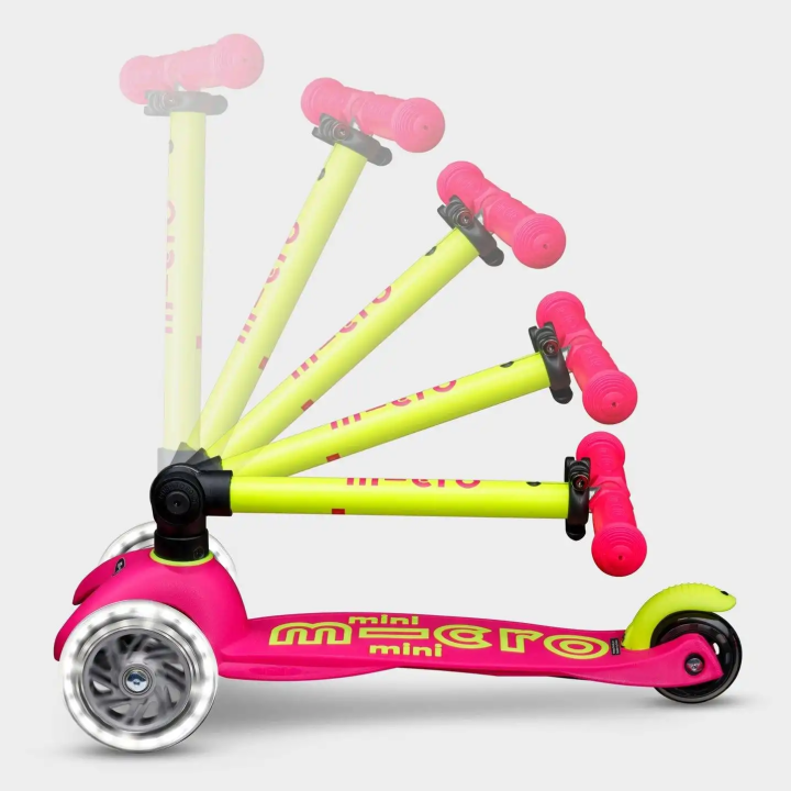 Patinete Mini Micro Deluxe LED NEON Plegable Rosa-Amarillo