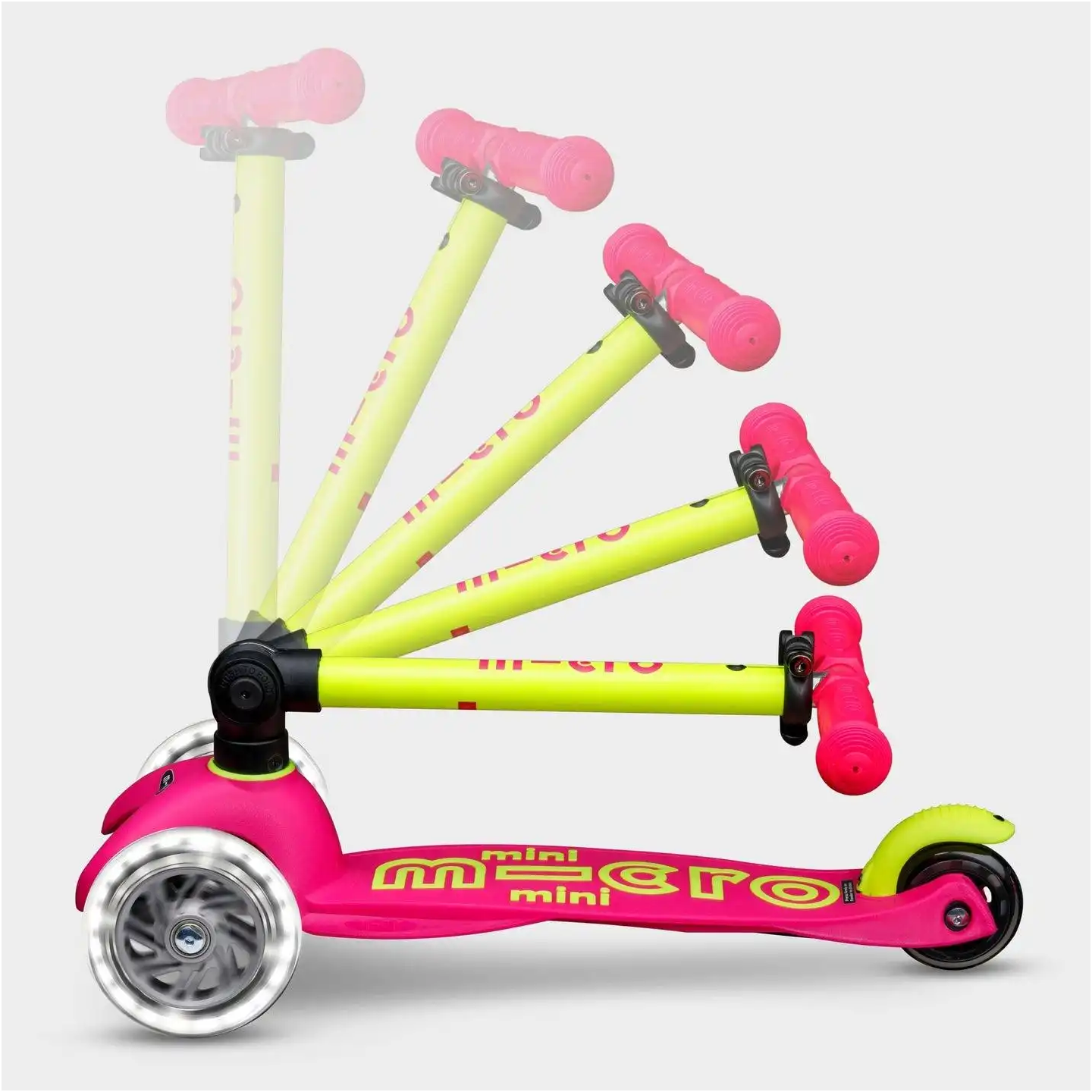 Patinete Mini Micro Deluxe LED NEON Plegable Rosa-Amarillo