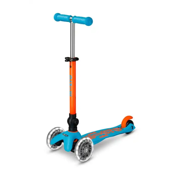 Patinete Mini Micro Deluxe LED NEON Plegable Azul-Naranja