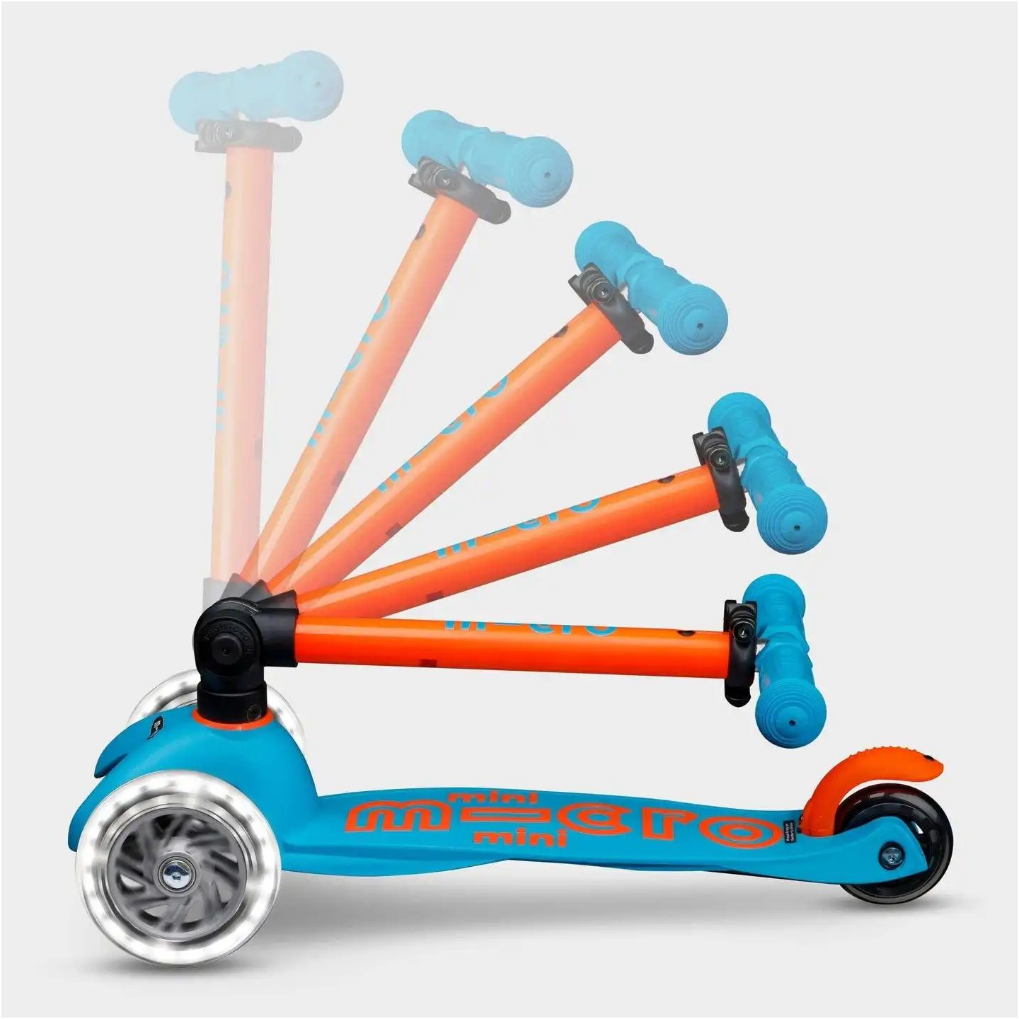 Patinete Mini Micro Deluxe LED NEON Plegable Azul-Naranja