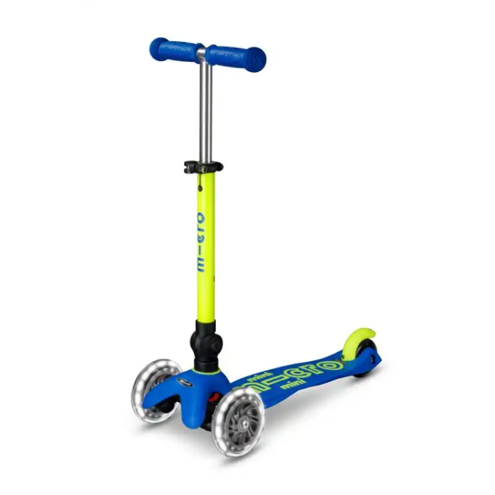 Patinete Mini Micro Deluxe LED NEON Plegable Azul-Amarillo