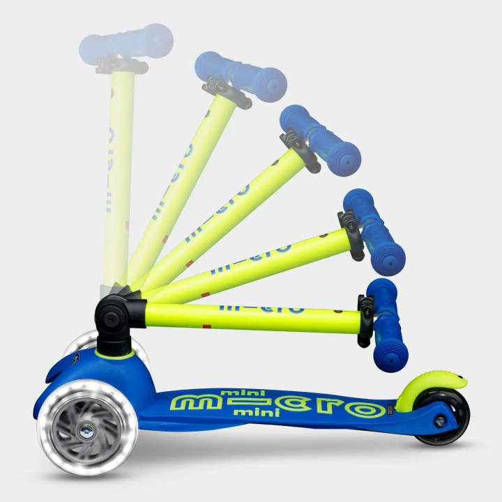 Patinete Mini Micro Deluxe LED NEON Plegable Azul-Amarillo