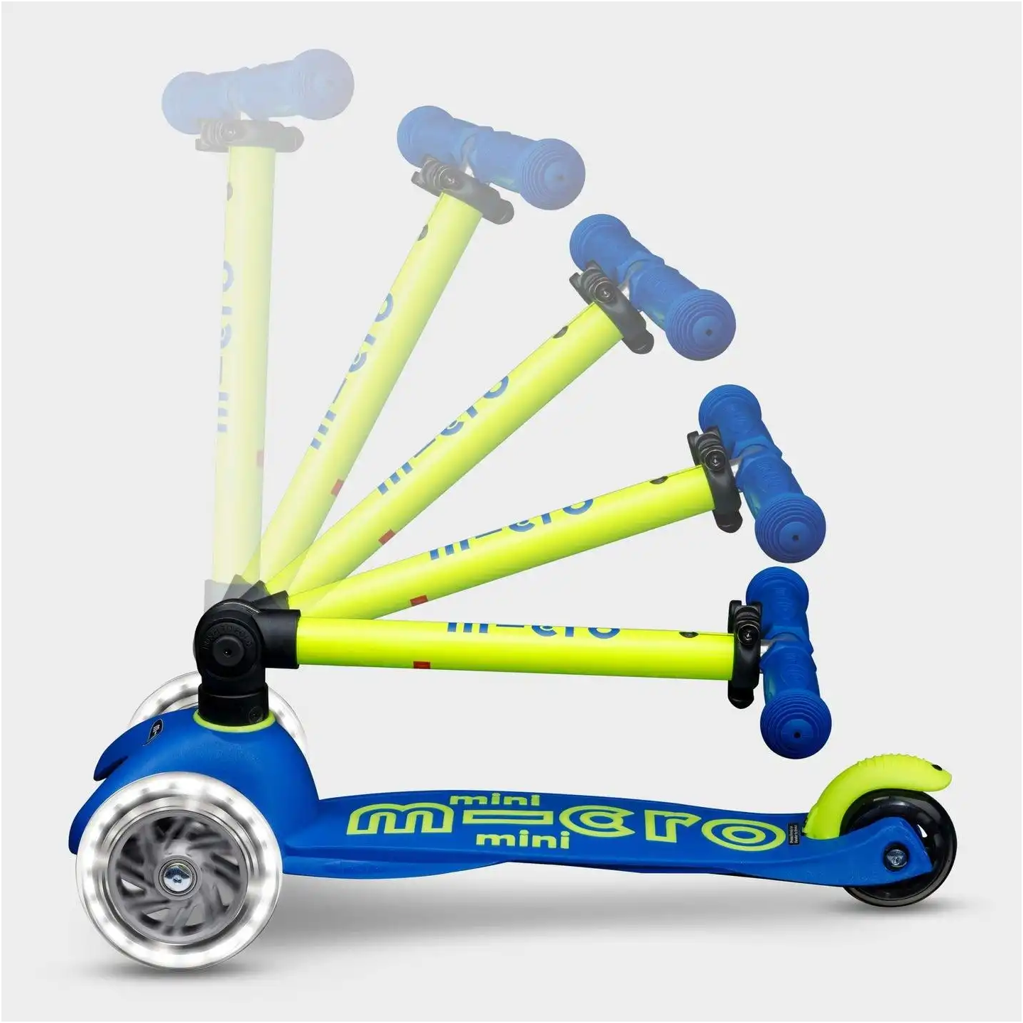 Patinete Mini Micro Deluxe LED NEON Plegable Azul-Amarillo