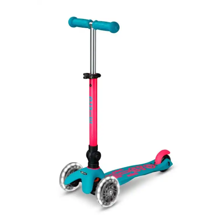 Patinete Mini Micro Deluxe LED NEON Plegable Aqua-Fucsia