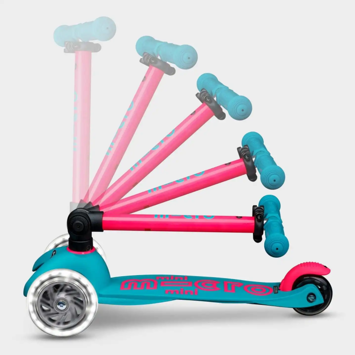 Patinete Mini Micro Deluxe LED NEON Plegable Aqua-Fucsia