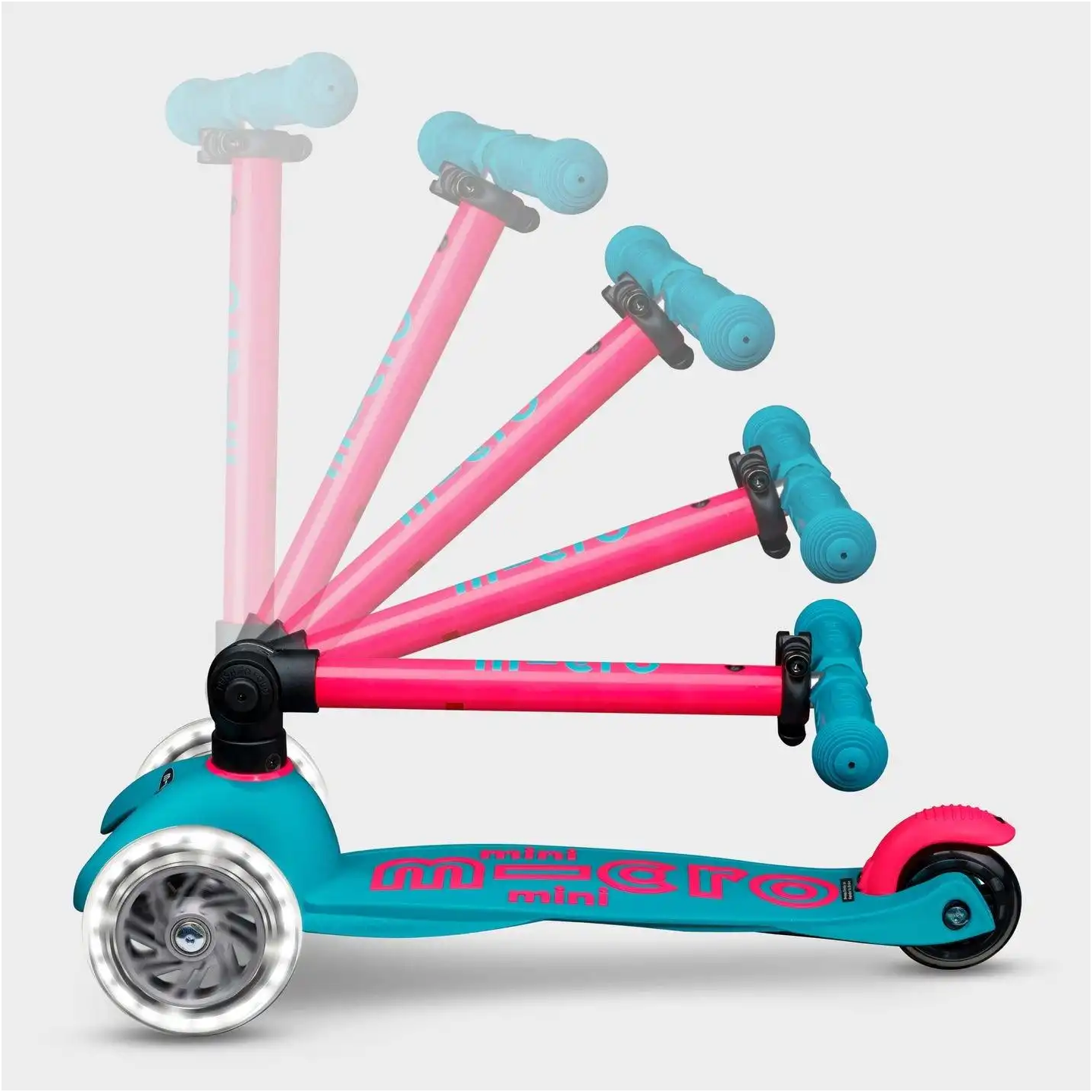 Patinete Mini Micro Deluxe LED NEON Plegable Aqua-Fucsia