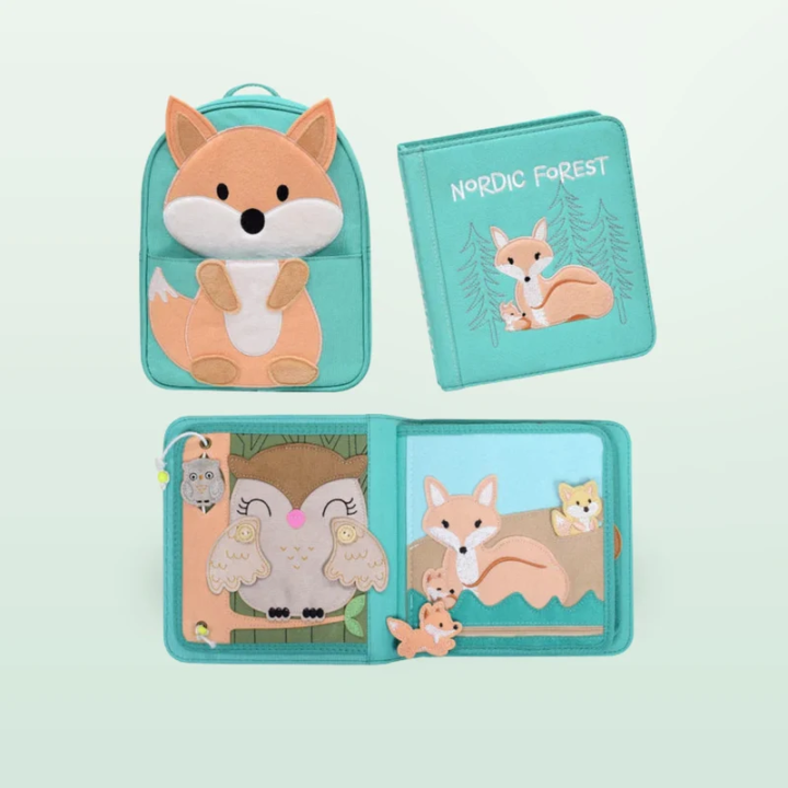 Libro de actividades Montessori – Animales del bosque nórdico con mochila