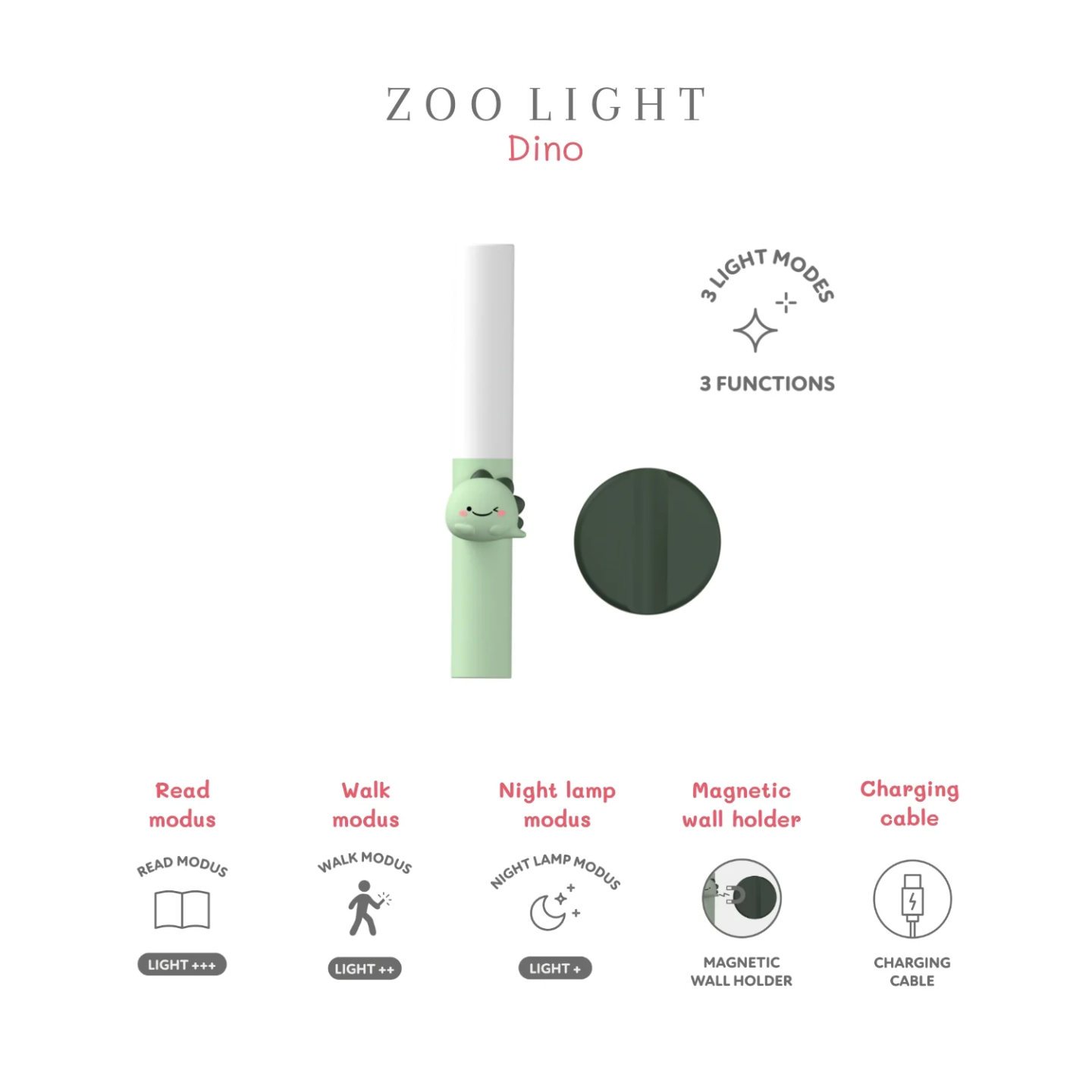 Zoo Light Linterna Infantil Recargable 3 en 1 - Dino