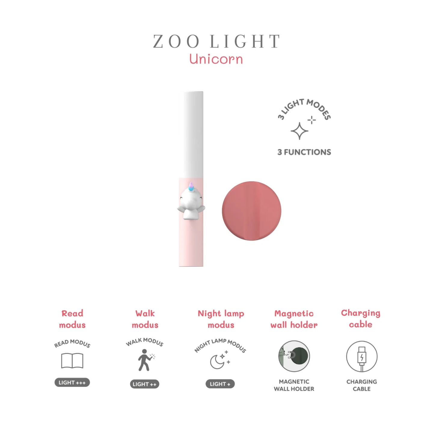Zoo Light Linterna Infantil Recargable 3 en 1 - Unicornio
