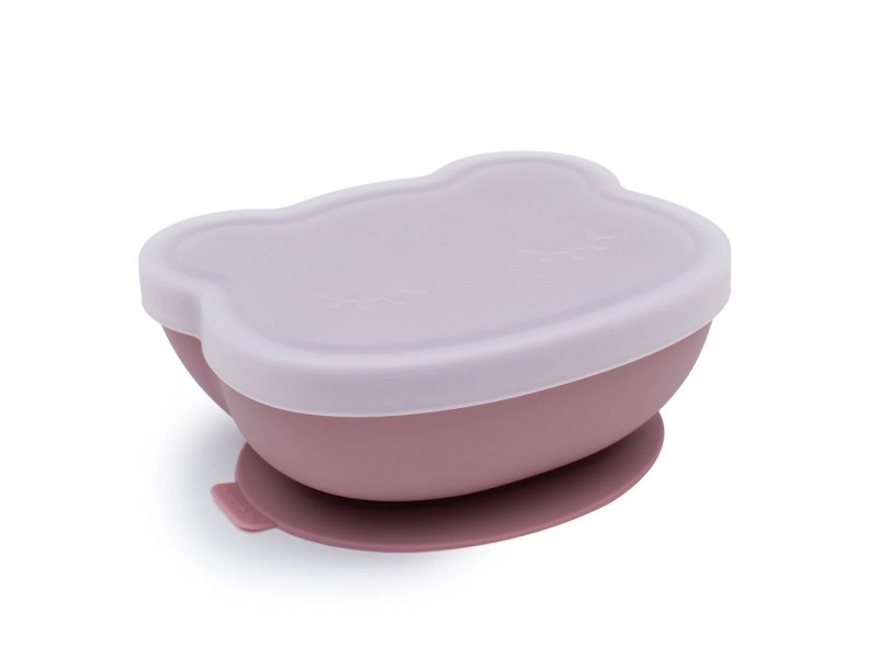 Bol con Ventosa y Tapa Oso Rosa Empolvado