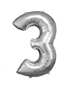 Globo Foil Plateado Numero 3