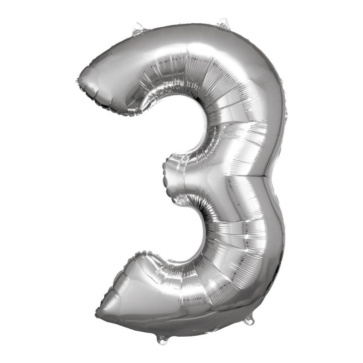 Globo Foil Plateado Numero 3