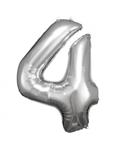 Globo Foil Plateado Numero 4