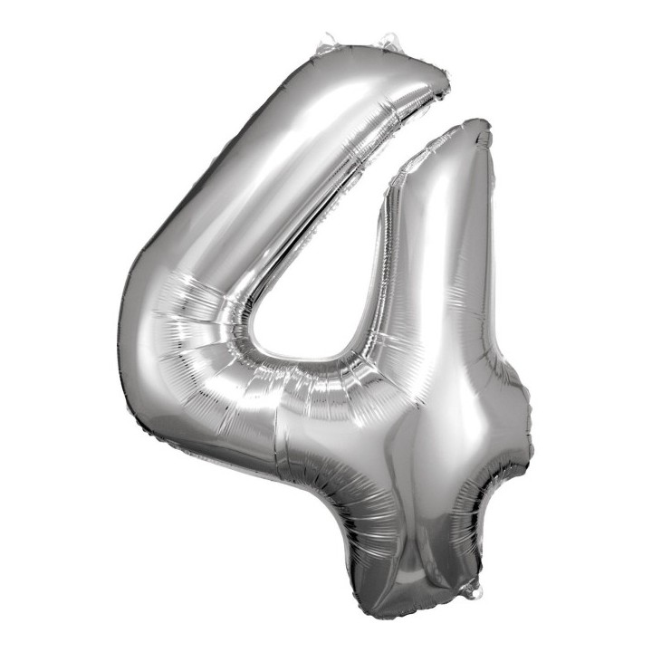 Globo Foil Plateado Numero 4