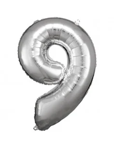 Globo Foil Plateado Numero 9