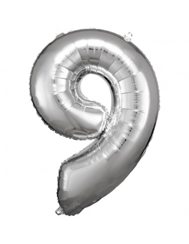 Globo Foil Plateado Numero 9