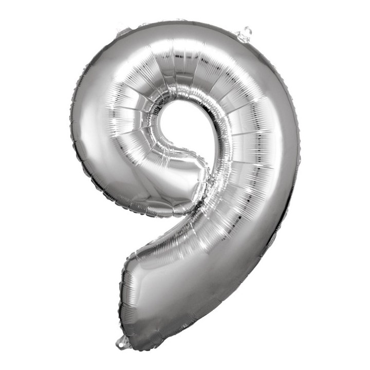 Globo Foil Plateado Numero 9