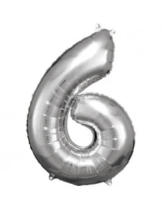 Globo Foil Plateado Numero 6