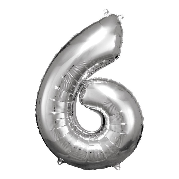 Globo Foil Plateado Numero 6