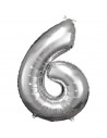 Globo Foil Plateado Numero 6