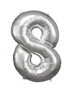 Globo Foil Plateado Numero 8