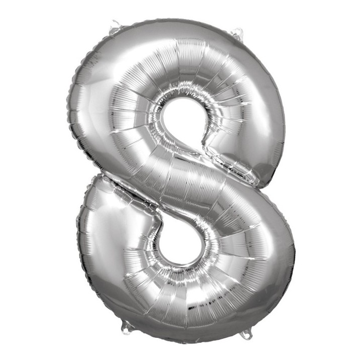 Globo Foil Plateado Numero 8