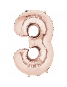 Globo Foil Rosa Plata Numero 3