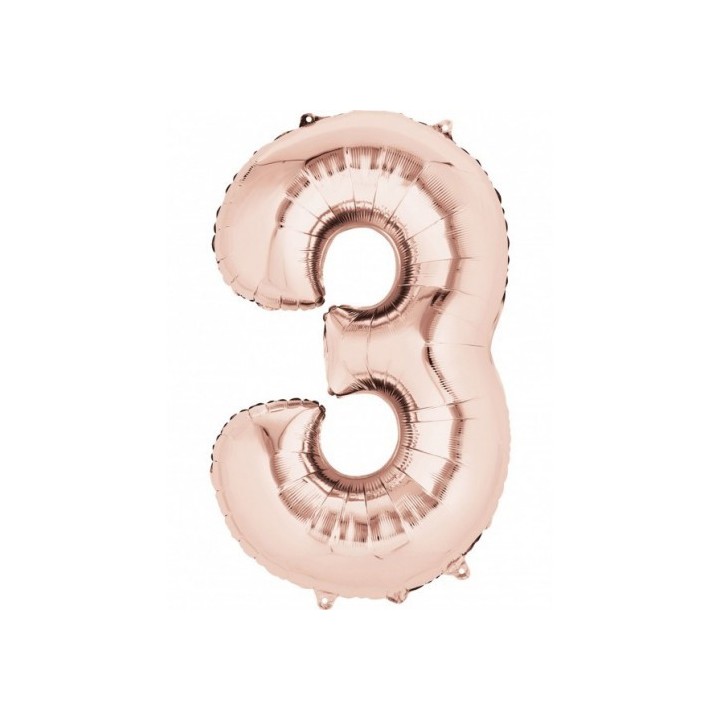 Globo Foil Rosa Plata Numero 3