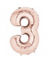 Globo Foil Rosa Plata Numero 3