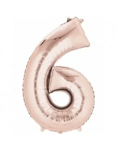 Globo Foil Rosa Plata Numero 6