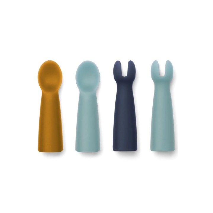Set 4 cubiertos silicona Bebé Terra Sea Blue