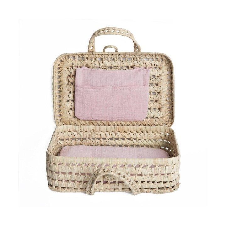 Maleta Mimbre para muñecas Bobble Rosa