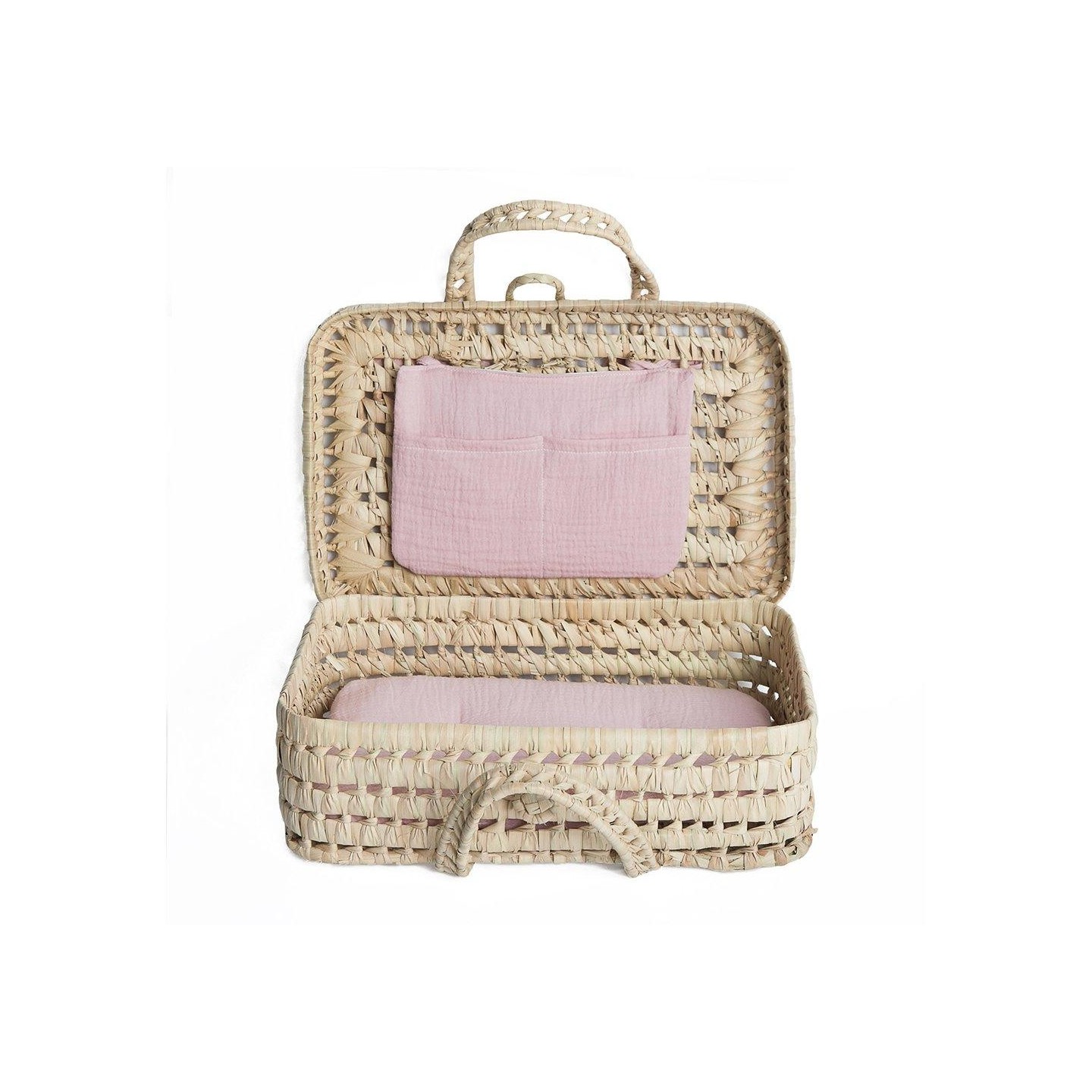 Maleta Mimbre para muñecas Bobble Rosa